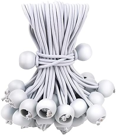 50PCS White Ball Bungee Cords, 6 Inch Heavy Duty Outdoor Bungee Cord with Balls, Tarp Tie Down Bungee Balls for Shelter, Camping, Cargo,Tent Poles UV Resistant（Ball Size 1 inch） by Unknown