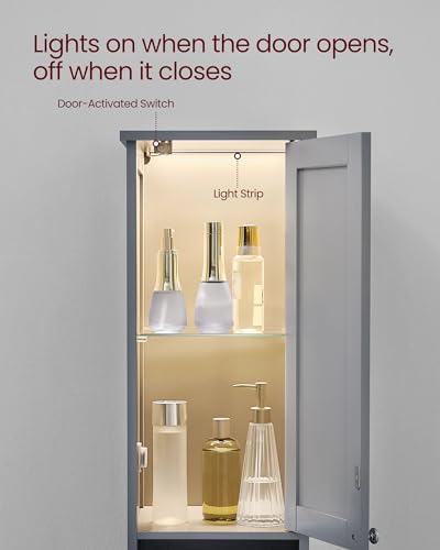 VASAGLE Tall Storage Cabinet with Lights, Slim, 11.8" W, Dove Gray - Image 4