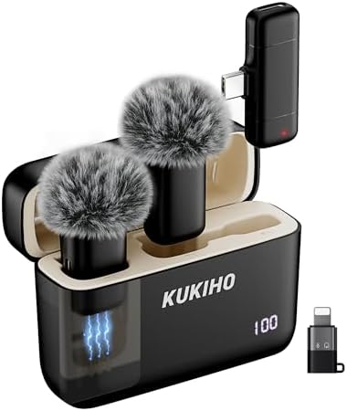 KUKIHO Wireless Lavalier Microphone with Charging Case, 36H Battery Life, Noise Cancellation, 135ft Range, Plug-and-Play Clip-On Mic for iPhone, iPad, Android, YouTube, Vlog, Live Streaming by KUKIHO