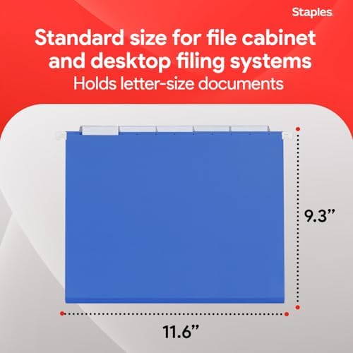 Staples Hanging File Folders, Letter Size, Blue, 5-Tab, 25/Pack - Image 3