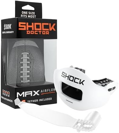 Shock Doctor Lip Guard, Adult and Youth Mouth Guard Football with Strap, Breathable Wide Opening Football Mouthpiece for Youth and Adults OSFA, Shock Doctor Mouth Guards, Max Airflow by ShockDoctor