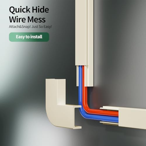 Beige Cord Hider, 212.6in Cord Covers for 1-2 Wires on Wall, Paintable Wire Hider Wire Covers for Cords on Walls, Easy Set-up Cable Hider Cable Raceway to Hide Cords on Wall, W0.59 H0.4in, Beige - Image 5