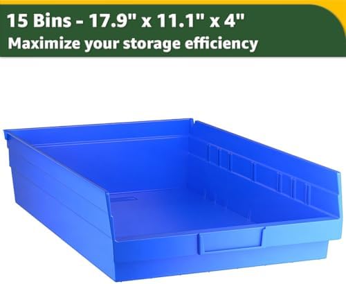 18" x 36" x 74" Heavy-Duty Commercial Chrome Shelving Unit with 15 Blue Storage Bins - Metal Wire Utility Shelf for Tool, Office, Garage, and Warehouse Organization - Durable Storage Cabinet - Image 3