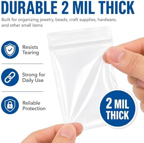 600 Pack Small Plastic Bags, 6 Assorted Sizes (1.5x2, 2x2, 2x3, 3x3, 3x4, 3x5 Inch) Clear 2 Mil Jewelry Bag Clear Plastic, Mini Baggie for Jewelry, Beads, Pills, Crafts & Small Parts - Image 3