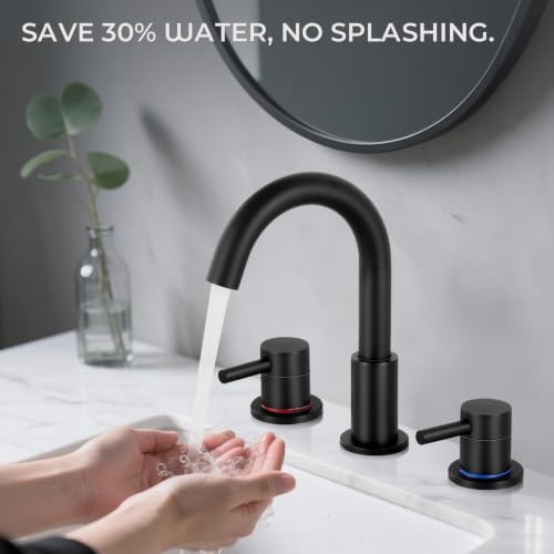 Black Bathroom Faucet 3 Hole, 2-Handle Widespread Faucet (2 Pack) - Image 6