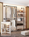Wall Mounted Clothing Rack, Heavy Duty Pipe Closet, Pine Shelves, 76 In by Anynice