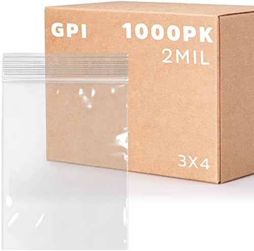 GPI 3" x 4" Zip Bags, 1000 Pack, 2 Mil, Reclosable Jewelry Bags, for Travel by GPI