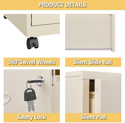 Polup 2 Drawer Rolling File Cabinet with Lock for Home Office - Image 5