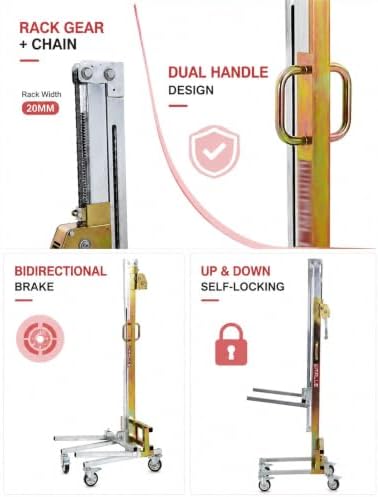 Portable Material Lift, Manual Winch Stacker with Forks for Warehouse - Image 2