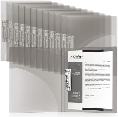Teling 12 Pack Punchless Clamp Binder Folders, Transparent Gray by Teling