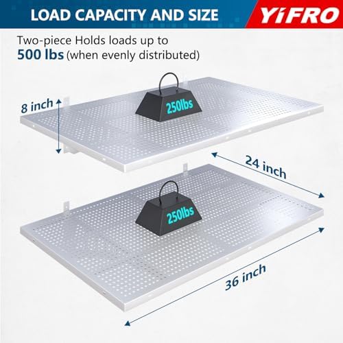 2-Pack 2x3ft Heavy Duty Garag e Wall Shelving, 500 lbs Load Capacity, Garage Shelving Wall Mounted, Garage Storage Rack with Hooks, White - Image 2