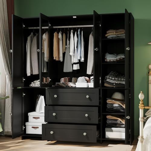 VOWNER 71" Armoire Wardrobe Closet with Drawers and Mirror, 6 Doors - Image 4