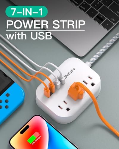 Mifaso Power Strip with USB Ports, 15Ft Flat Extension Cord - Image 2