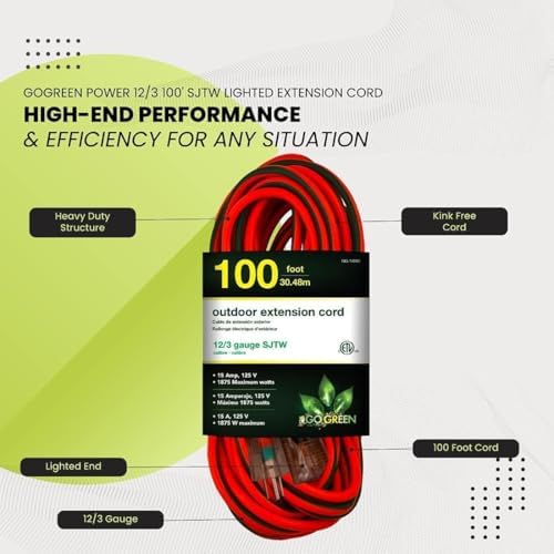 GoGreen Power Inc. (G-14000-2) 12/3 100' Heavy Duty Extension Cord - Orange, 100ft, 2 Pack - Image 4