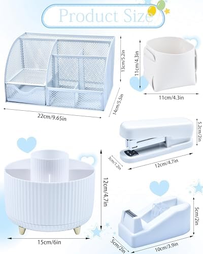 White Desk Accessories and Organizers with Desk Organizer and 360°Rotating Pen Holder stapler Pen and a Lot of Office White Office Supplies Beautifully Presented in a Gift Box - Image 6