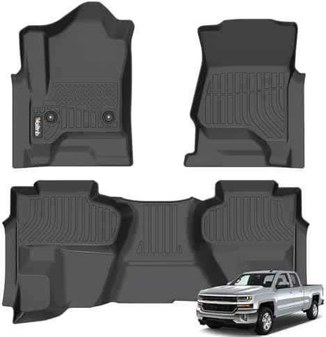 Wailtnb-Mats for Chevrolet Silverado/GMC Sierra 1500 2014-2018 (Double Cab) Silverado Legacy/Sierra LD 2019, 2500/3500 HD 2015-2019 Floor Mat All Weather Floor Liner Car Mat for Silverado Custom Fit by Wailtnb