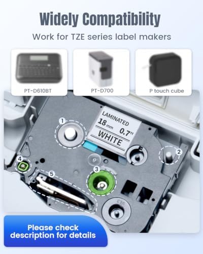 Tz Tape 18mm 0.7 Laminated White Compatible with TZe-241 TZe Ptouch - Image 2