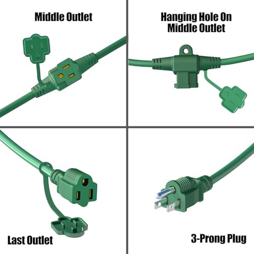 Eversimpleinc 50FT Outdoor Extension Cord with 6 Outlets Evenly Spaced··, with Waterproof Cover, Ideal for Outdoor Decoration Lawn Patio Lights, 16AWG/3C SJTW, ETL Listed - Image 4