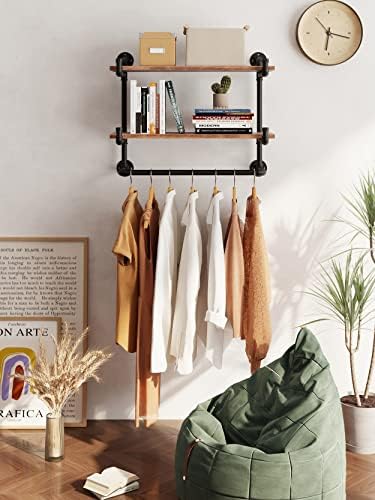 30in Industrial Pipe Clothing Rack,2-Tier Wall Mounted Clothes Rack, Pipe Clothing Rack with Shelf, Wall Hangers for Clothes, for Bedroom, Laundry, Living Room, Retail Store - Image 3