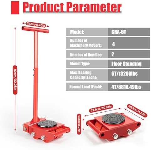 4PCS Machinery Mover, 6T Machine Skates 13200lbs Machinery Moving Skate w/ 360° Rotation Cap and 4 Rollers for Warehouse Garage - Image 2