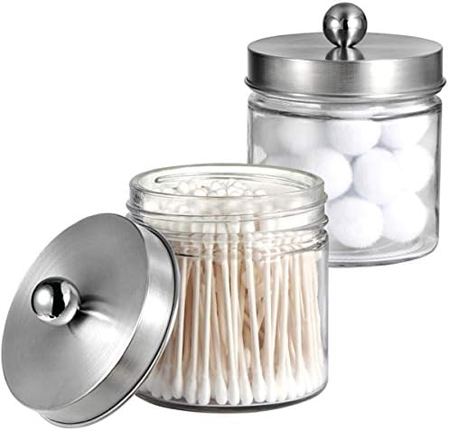 SheeChung Glass Mason Jar Qtip Holder Dispenser, Brushed Nickel Lids,2 Pack by SheeChung