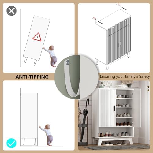 HUANLEGO Shoe Cabinet Storage for Entryway with Doors, White - Image 6