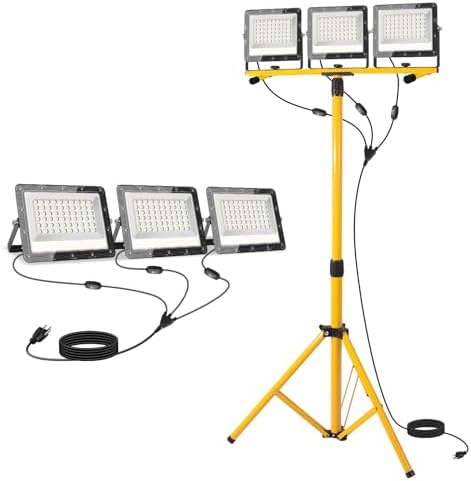 27000 Lumen LED Work Lights on Stand - 3 Head Portable Tripod Work Light- IP65 Waterproof Construction Lights with Stand for Outdoor Indoor Job Site Workshop Garage Commercial Flood Light with Stand by LightupEveryCorner
