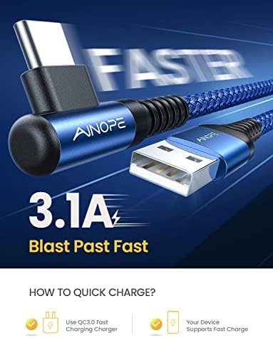 AINOPE USB C Cable 3ft Right Angle, 2-Pack USB to USB C Cable 3ft 3.1A Fast Charging Nylon Braided USB A to USB C Cable Blue Accessories Fit for Galaxy S20 S10 S9 S8 Plus,V30,V20,G6 - Image 3