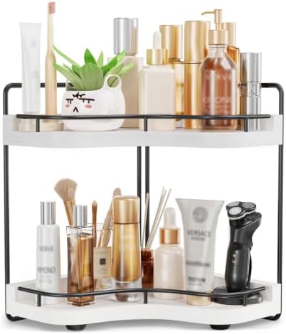 2-Tier Corner Bathroom Counter Organizer, Larger Size, White by Unknown