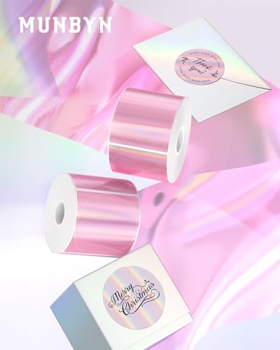 MUNBYN 2" Round Holographic Thermal Labels, 400 Sheets/1 Roll, Pink - Image 2