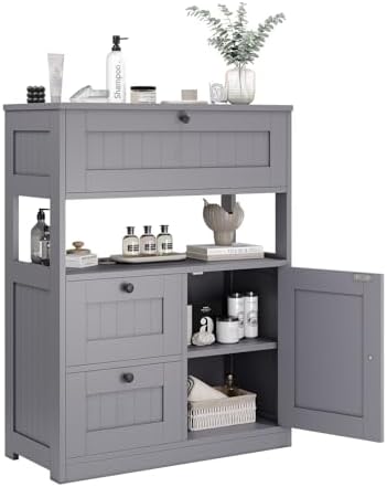 GRUSIGN Bathroom Cabinet, Modern Bathroom Floor Storage Cabinet Organizer with 1 Door and 3 Drawers, Freestanding Cupboard for Kitchen/Living Room Use by GRUSIGN