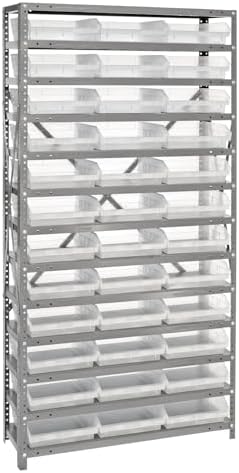 Quantum Storage Systems 1275-109CL Clear-View Sloped Shelving Unit with 4" Shelf Bins, 36 QSB109 Shelf Units, 12" D x 36" W x 75" H by QuantumStorageSystems