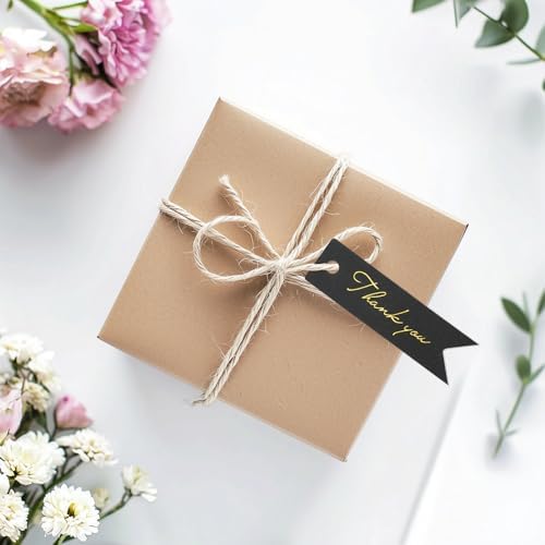 G2PLUS High-end Metallic Gold Thank You Tags, 100PCS 2.8'' x 0.8'' Gift Tags with String for Arts and Crafts,Gift Wrapping (Black) - Image 4