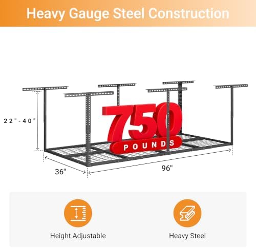 3x8ft Overhead Garage Storage Rack, 750LBS Capacity, Hammertone - Image 3
