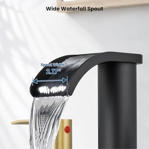 gotonovo Waterfall Bathroom Faucet 3 Hole Round Body,Matte Black&Gold - Image 4