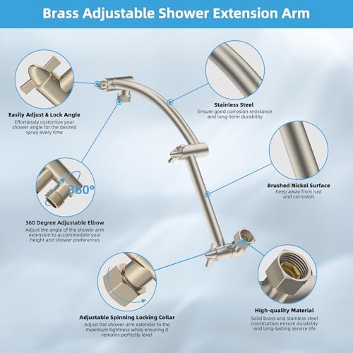Hibbent All Metal 8'' Rain Shower Head, 16'' Extension Arm, Brushed Nickel - Image 3