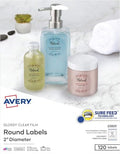 AVERY Printable Round Labels, 2" Diameter, Clear | Glossy | Sure Feed Technology | 120 Labels | Pack of 5 by Avery