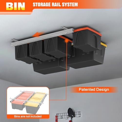 TORACK Garage Ceiling Bin Storage Rack, Overhead Tote Storage Rail System - Image 2