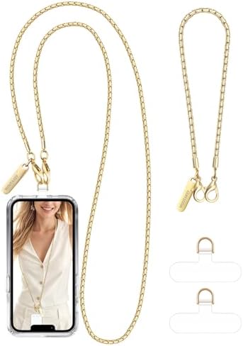 MOUTAKEY Metal Cell Phone Chain Set Detachable iPhone Chain Strap Fits All Phones Crossbody Phone Lanyard*1 Phone Wrist Strap*1 with 2 Tether Tabs iPhone Wristlet For Women Travel Shopping Camping by MOUTAKEY