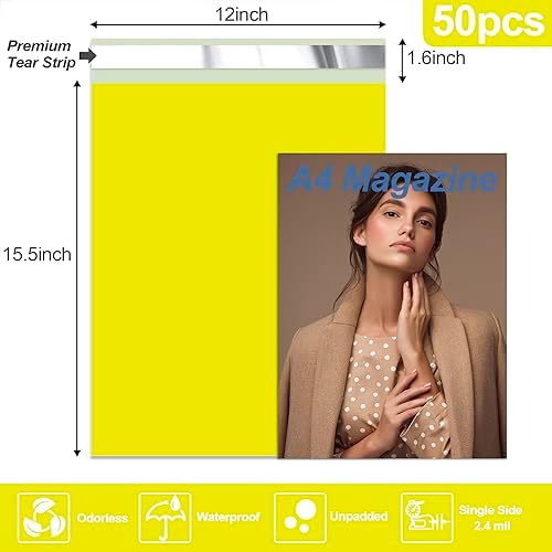 JinRuiKJ Poly Mailers 12x15.5 Inch, 50 Pcs Shipping Bags, Yellow - Image 2