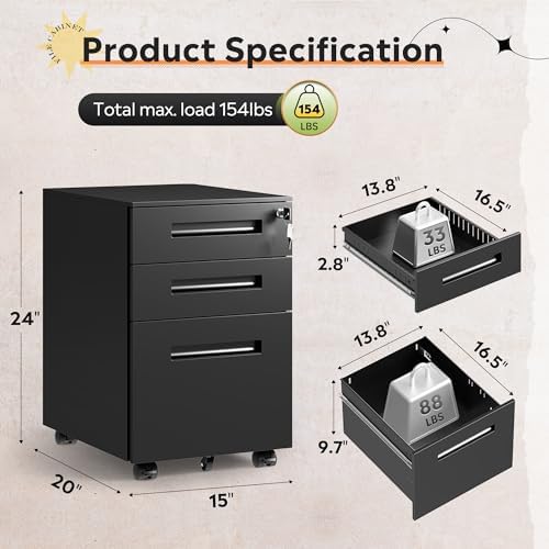 DEVAISE 3 Drawer Mobile File Cabinet, Fully Assembled Except Casters - Image 3