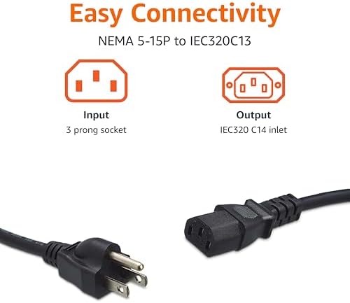 Amazon Basics Universal Replacement Power Cord for PC, Monitor, TV, Printer, 3-Prong, 18 AWG, 125 Volts, 15 feet, Black - Image 3