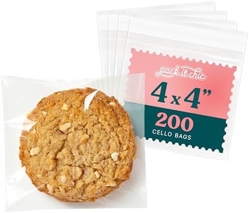 4x4 Self Sealing Cellophane Bags (200 Pack) - Clear Cookie Bags With Seal by PackItChic
