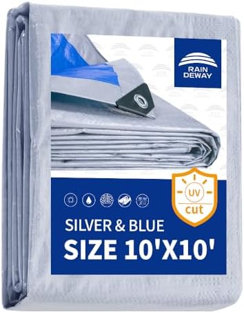 RAINDEWAY Tarps 10x10Ft 5.5 Mil Multipurpose Waterproof Poly Tarp Cover by RAINDEWAY