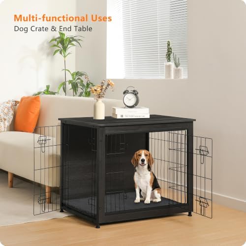 DWANTON 32.5" Dog Crate Furniture with Cushion, Wooden Kennel Table Indoor - Image 7
