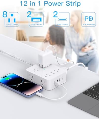PD 30W USB C Power Strip Surge Protector 6Ft, 1080J Desk Charging Station - Image 2
