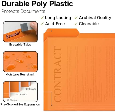 Dunwell Plastic File Folders, 1/3 Tab, Letter Size Documents, 6 Pack - Image 4