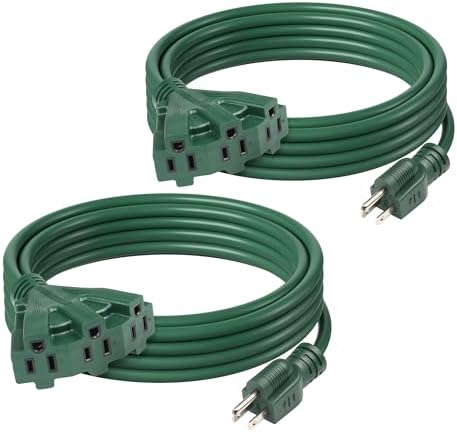 BN-LINK 2-Pack 15Ft Outdoor Extension Cord with 3 Outlets 16/3 SJTW Power Cord, 3-Prong Grounded Plug, for Landscaping & Holiday Decorations, ETL Listed by BN-LINK