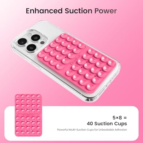2PCS Silicone Suction Cup Phone Case Mount Double Sided, Hands-Free Phone Accessories Holder for Selfies and Videos, Silicon Sticky Phone Grip for iPhone and Android, Transparent&Hot Pink - Image 3
