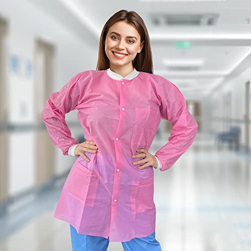 EZGOODZ Disposable Lab Coats for Adults, X-Large Light Pink, 45 GSM Polypropylene, Unisex Lab Coat with Snap Front, Knit Cuffs and Collar, 3 Pockets, Pack of 50 - Image 6